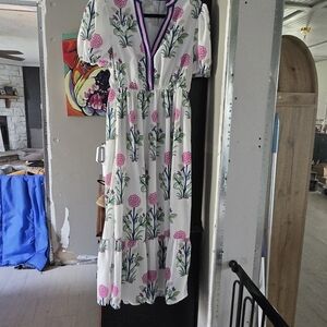 Source Unknown White and Pink Floral Maxi Dress